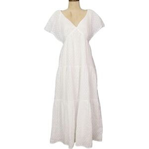 NWT Madewell White Crinkled Georgette Maxi Dress V-Neck Flutter Sleeves Size 8